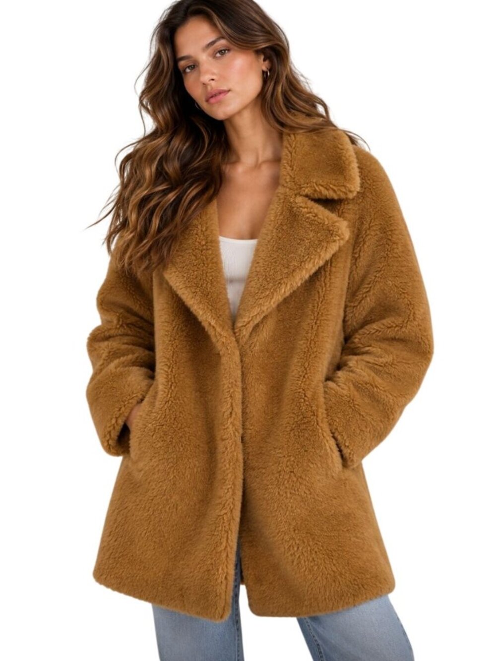 STAND STUDIO Camille Cocoon Teddy Faux Fur Coat - Size 40